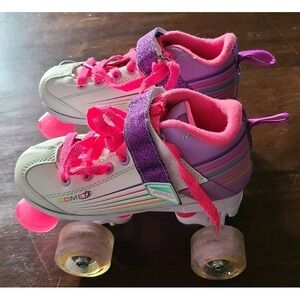 PACER COMET Roller Skates Girls Youth Size 2 Light Up Wheels White Pink w/bag